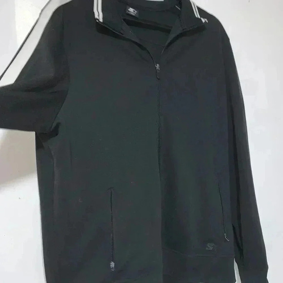 Men's Starter Track  Sweater  Black White Athletic Size 2XG Full Zip - Picture 10 of 11